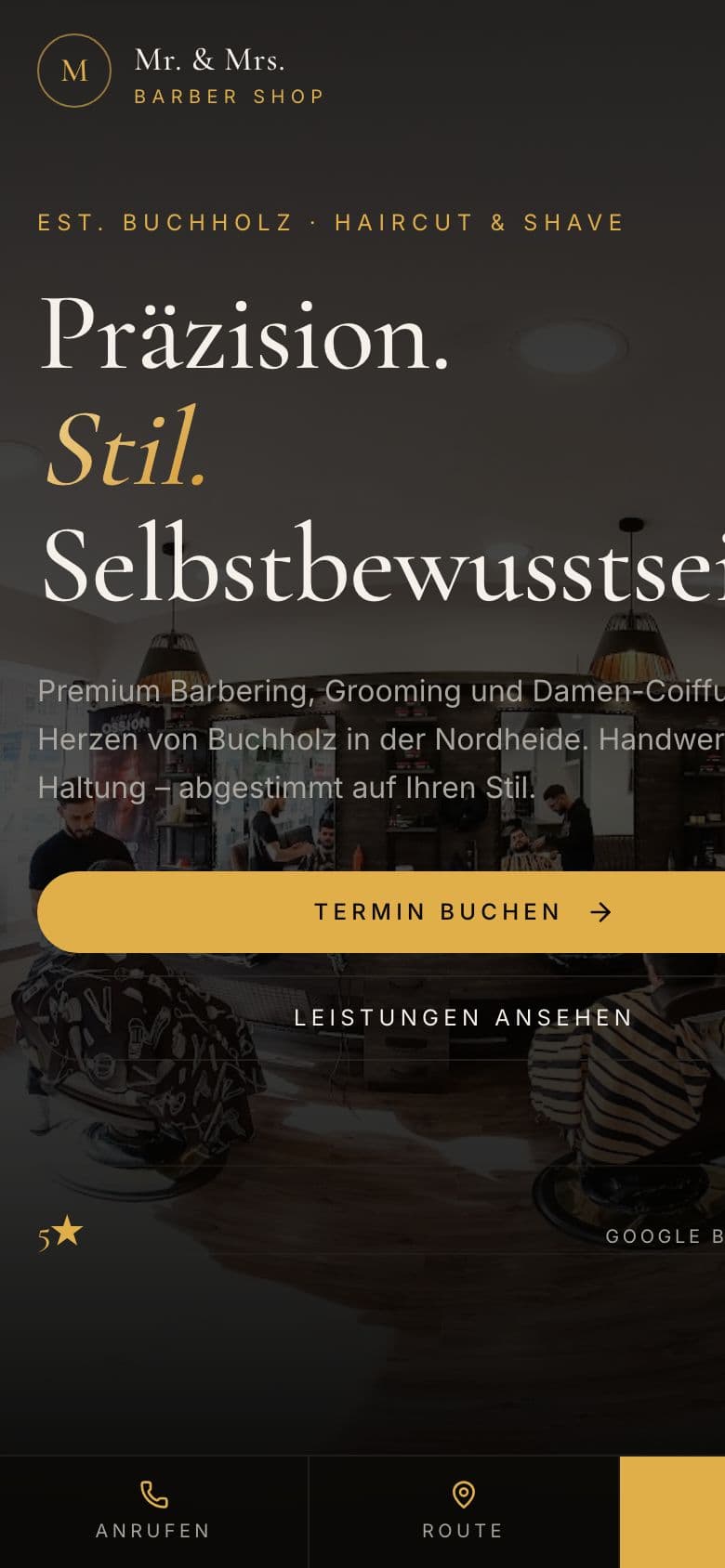 Startseite der Website von Mr. & Mrs. Barber Shop
